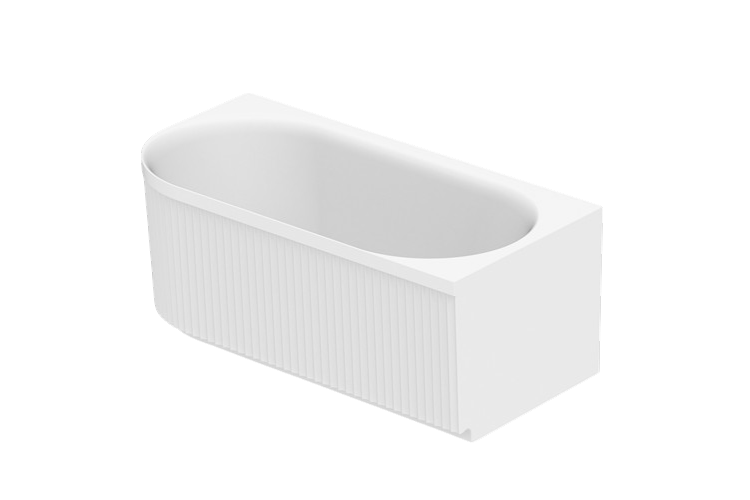 Ovia Kiama V Groove Fluted Right Hand Corner Bath 1500mm Gloss White