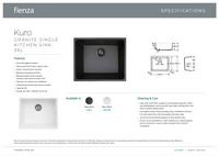 Fienza Kuro Granite 39L Single Bowl Kitchen Sink - Matte White
