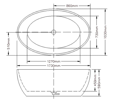 Lucia 1730mm Free Standing Gloss White Bath No Overflow