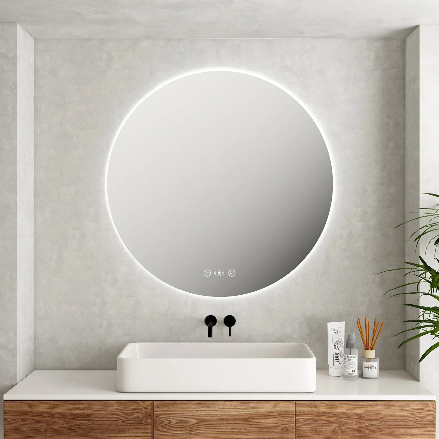 Luna LED Round Mirror 900mm - with Adjustable LED Lighting