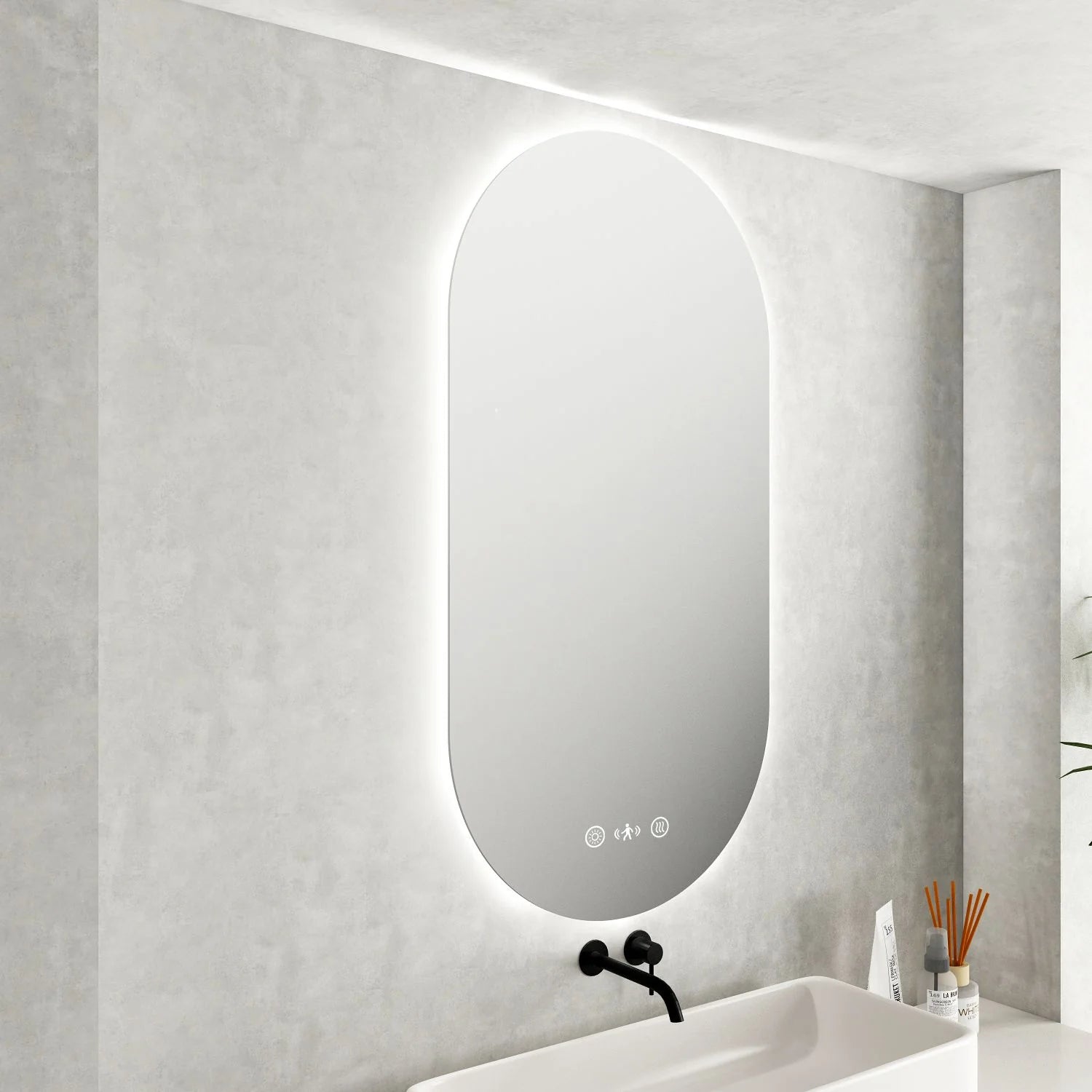 Luna LED Pill Oval Mirror 500 x 900mm - with Adjustable LED Lighting