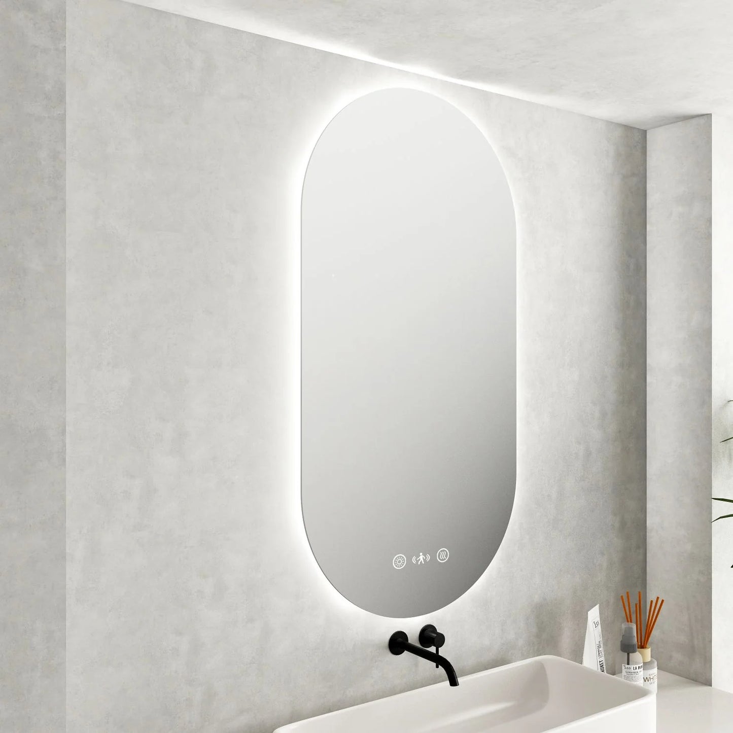 Luna LED Pill Oval Mirror 500 x 900mm - with Adjustable LED Lighting