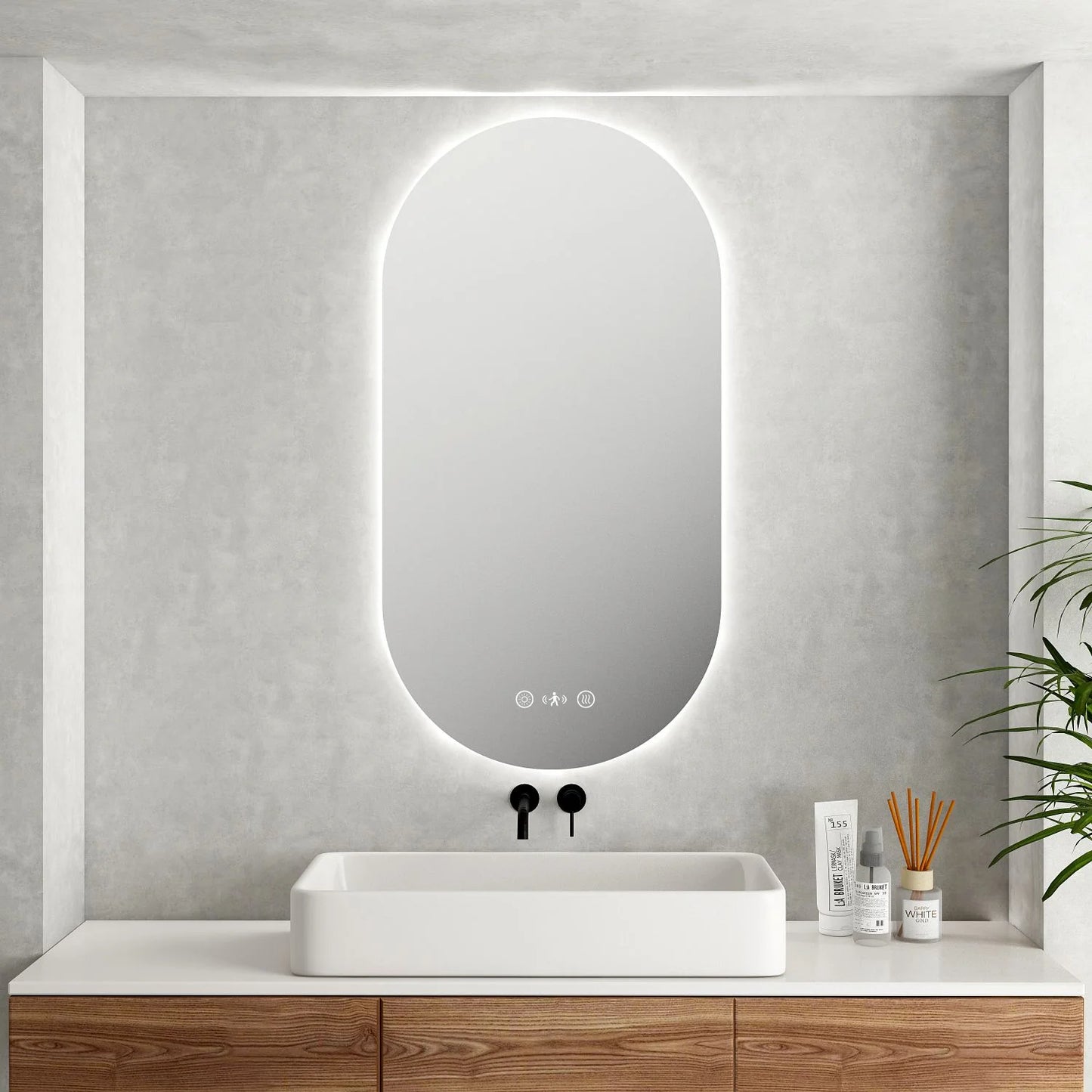 Luna LED Pill Oval Mirror 500 x 900mm - with Adjustable LED Lighting
