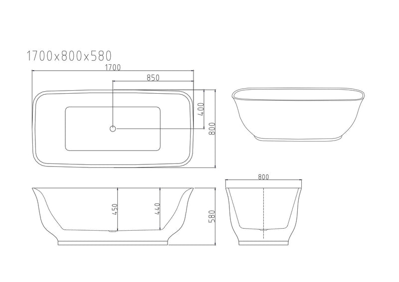 1700mm Libra Freestanding Bathtub - Gloss White