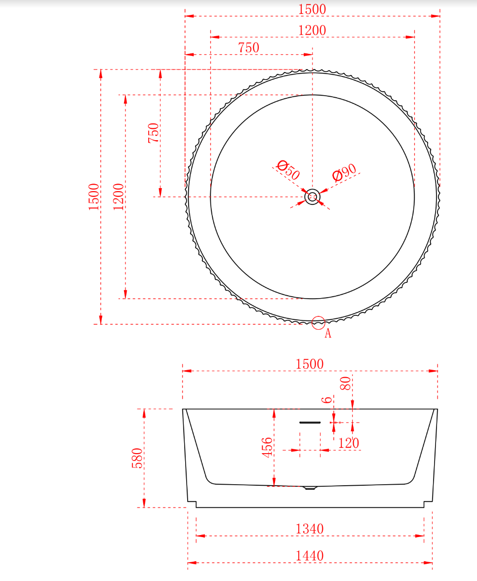 Ovia 1500mm Oasis Fluted Groove Matte White Free Standing Bath No Overflow