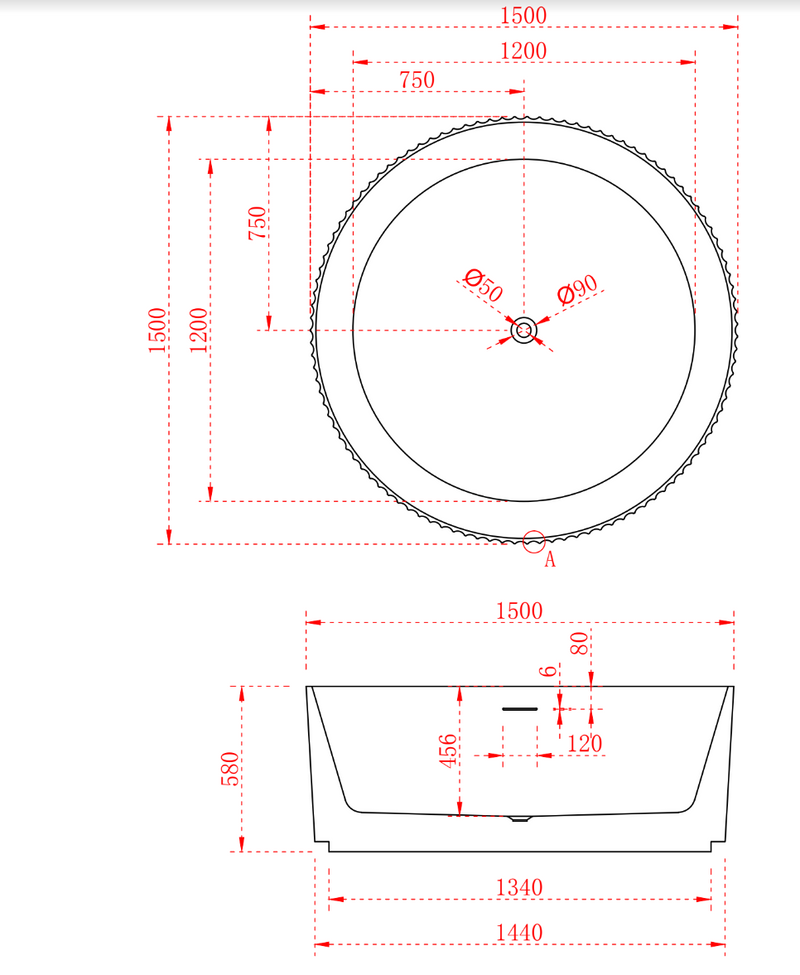 Ovia 1500mm Oasis Fluted Groove Matte White Free Standing Bath No Overflow