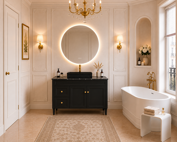 1200mm Matte Black Lukka Harold Freestanding Vanity - Left-hand drawers