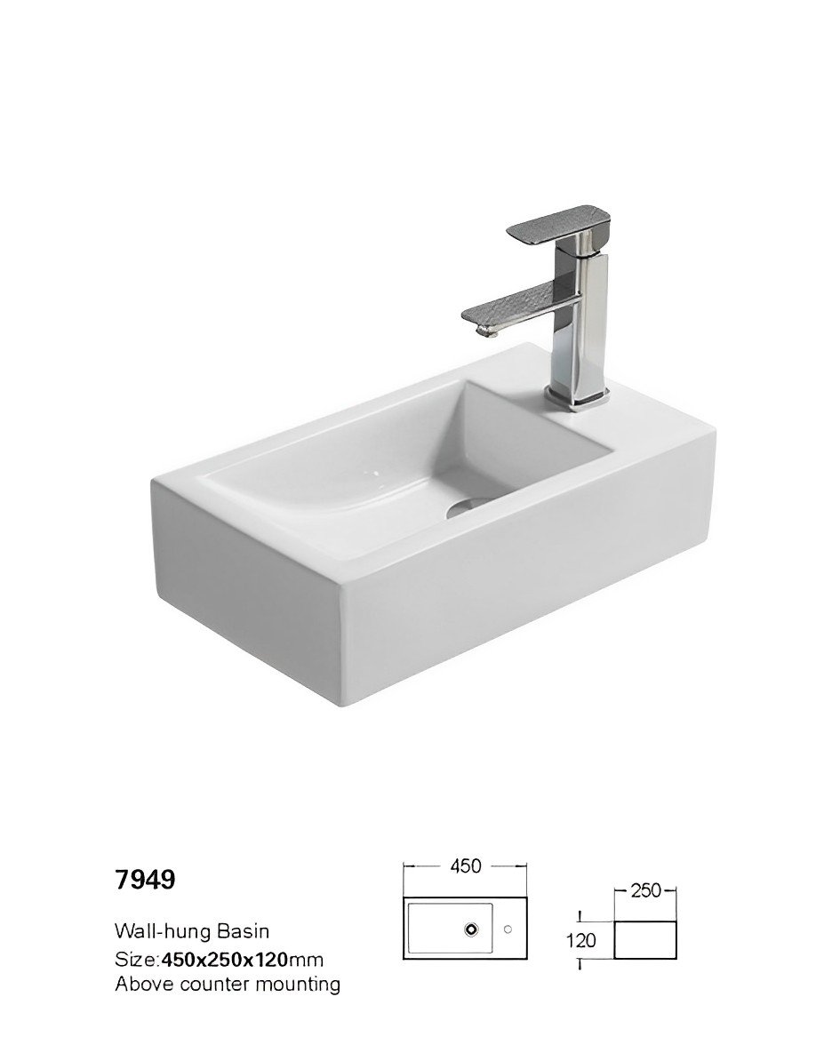 Lukka Crete Fine Ceramic Wall Hung Mini Basin No Overflow LK-CW450L/LK-CW450R