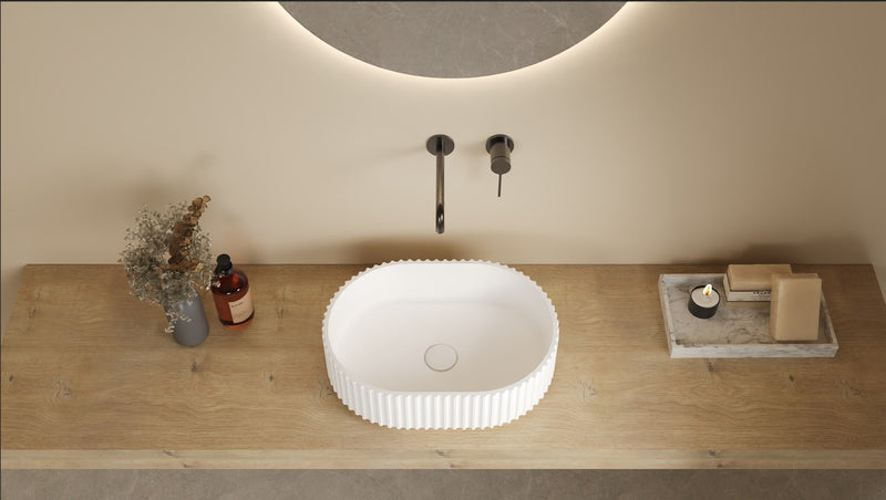 Lukka Ellips Fluted Solid Surface Above Counter Basin LK-SOA4834