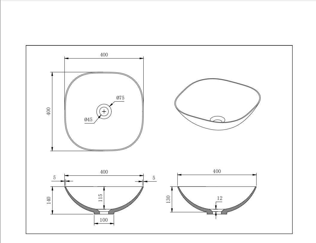 Lukka Perry Solid Surface Stone Above Counter Basin LK-SPA4040MW/SPA5540MW/SPA6336MW
