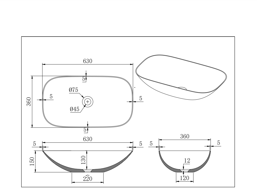 Lukka Perry Solid Surface Stone Above Counter Basin LK-SPA4040MW/SPA5540MW/SPA6336MW