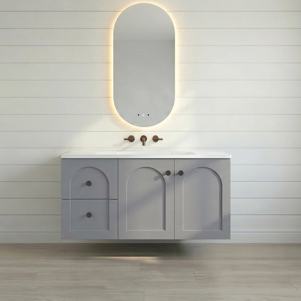 900mm Powder Grey Lukka Chester Wall-Hung Vanity - Left-hand drawers