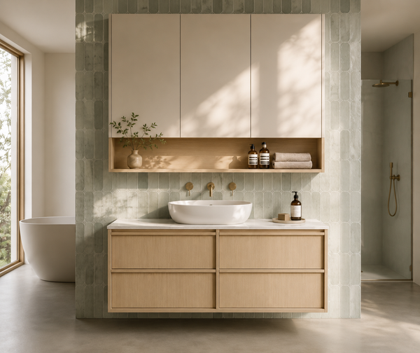 1200mm Sandy Oak Lukka Ridgewood Wall-Hung Vanity - Single bowl only