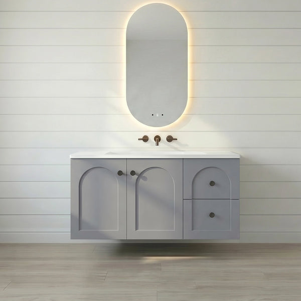 900mm Powder Grey Lukka Chester Wall-Hung Vanity - Right-hand drawers