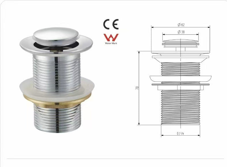 Chrome 32MM Brass Pop-up Waste Non Overflow/ Overflow - No - LK-A32NF-CH