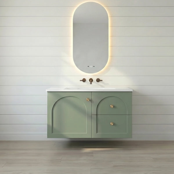 750mm Olive Green Lukka Chester Wall-Hung Vanity - Right-hand drawers