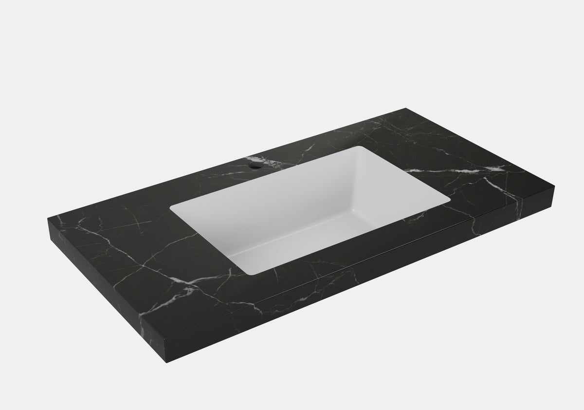 Lukka vanity top reference - LK-UBL154-TH, LK-UBL64-TH, LK-UBL74-TH, LK-UBL124-TH, LK-UBL94-TH; size, finish and drilling as selected.