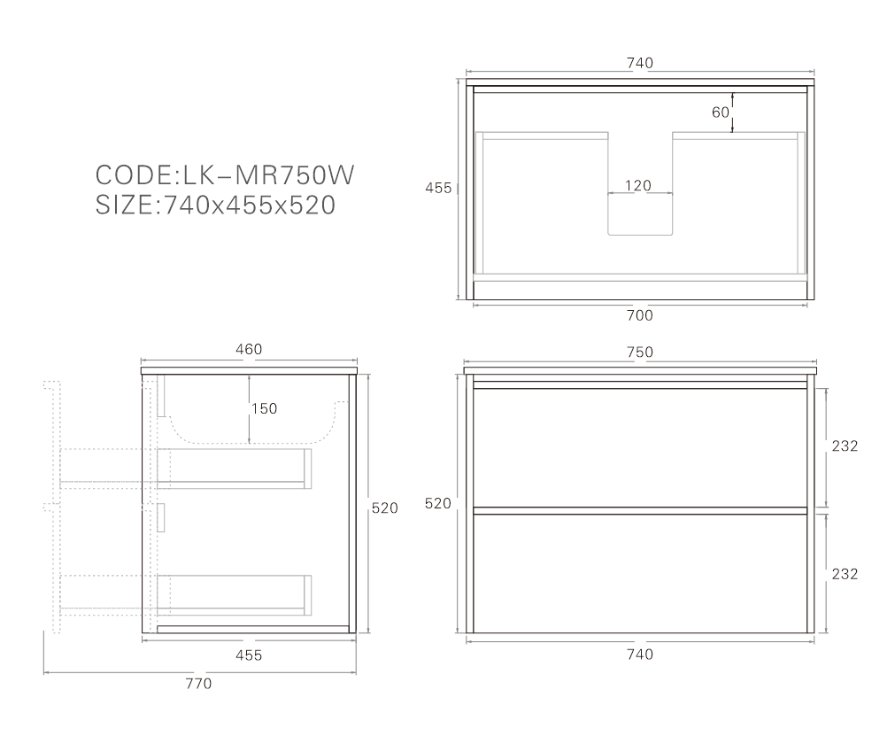Lukka Ridgewood Modern Wall Hung Plywood Cabinet LK-MR750W-SO