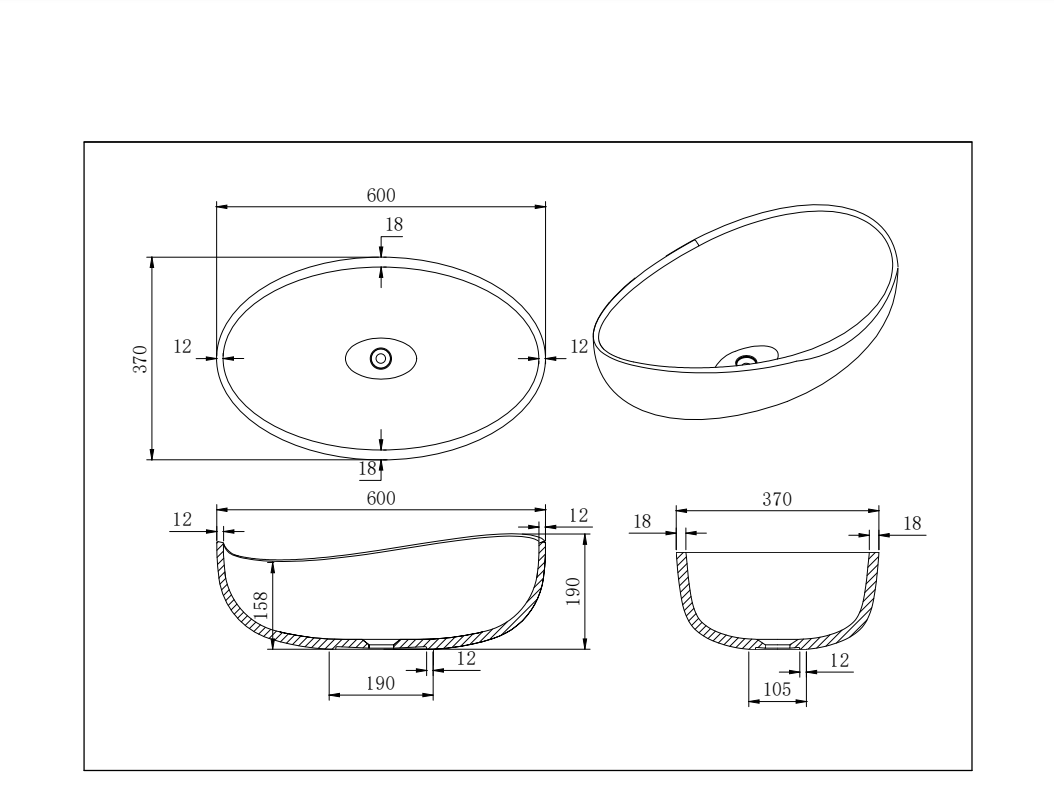 Lukka Waverton Solid Surface Stone Above Counter Basin LK-SA6037