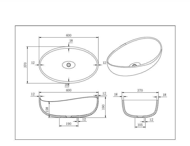 Lukka Waverton Solid Surface Stone Above Counter Basin LK-SA6037