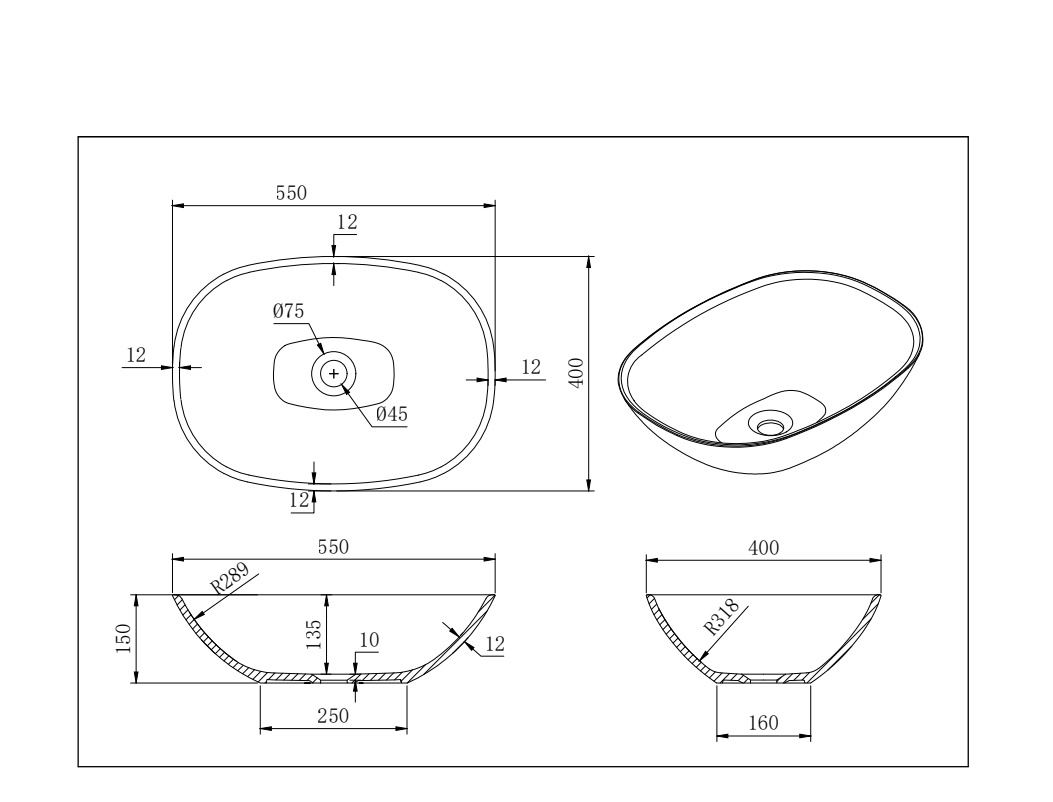 Lukka Perry Solid Surface Stone Above Counter Basin LK-SPA4040MW/SPA5540MW/SPA6336MW