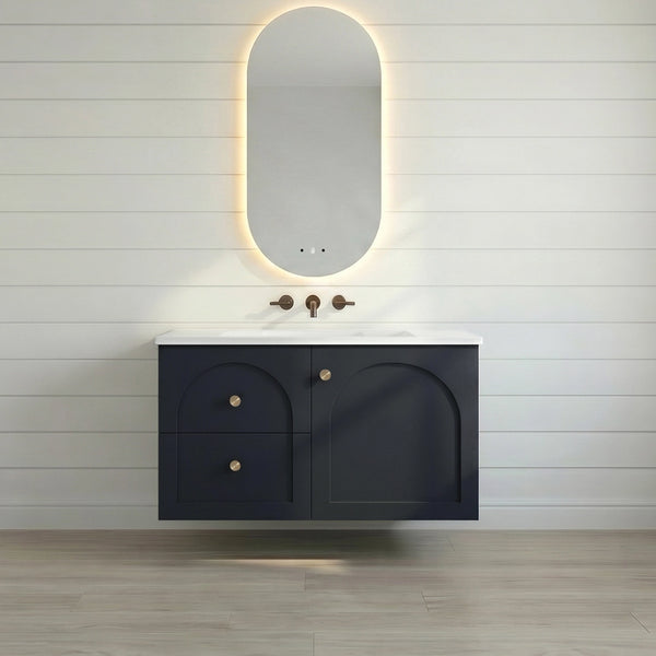 750mm Matte Black Lukka Chester Wall-Hung Vanity - Left-hand drawers