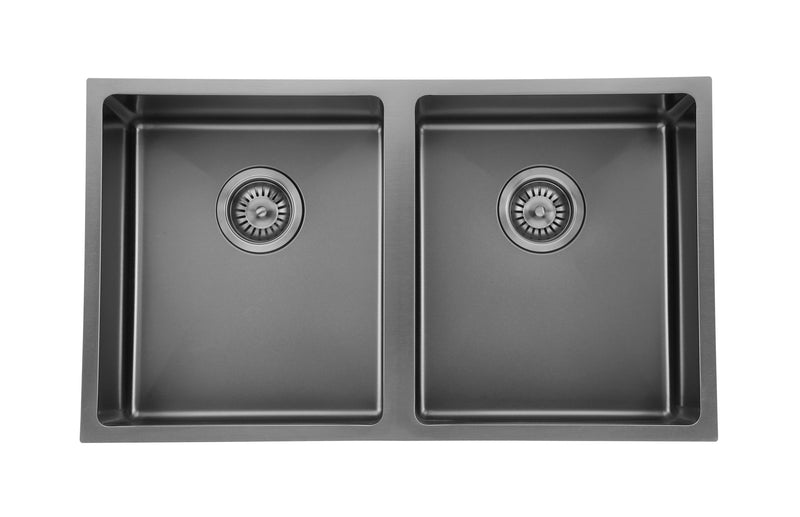 Modern National 760 x 440 x 200 mm Double Bowl Gunmetal Hand made Kitchen Sink 1.2mm Stainless