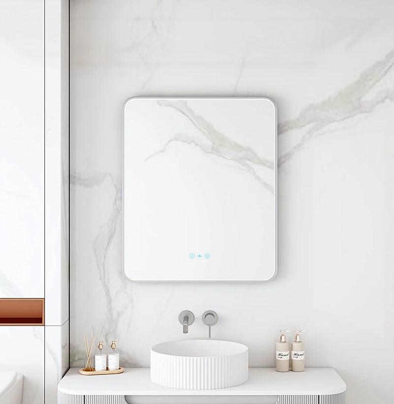 Maia 600×750mm LED Rectangular Mirror – Brushed Nickel Frame