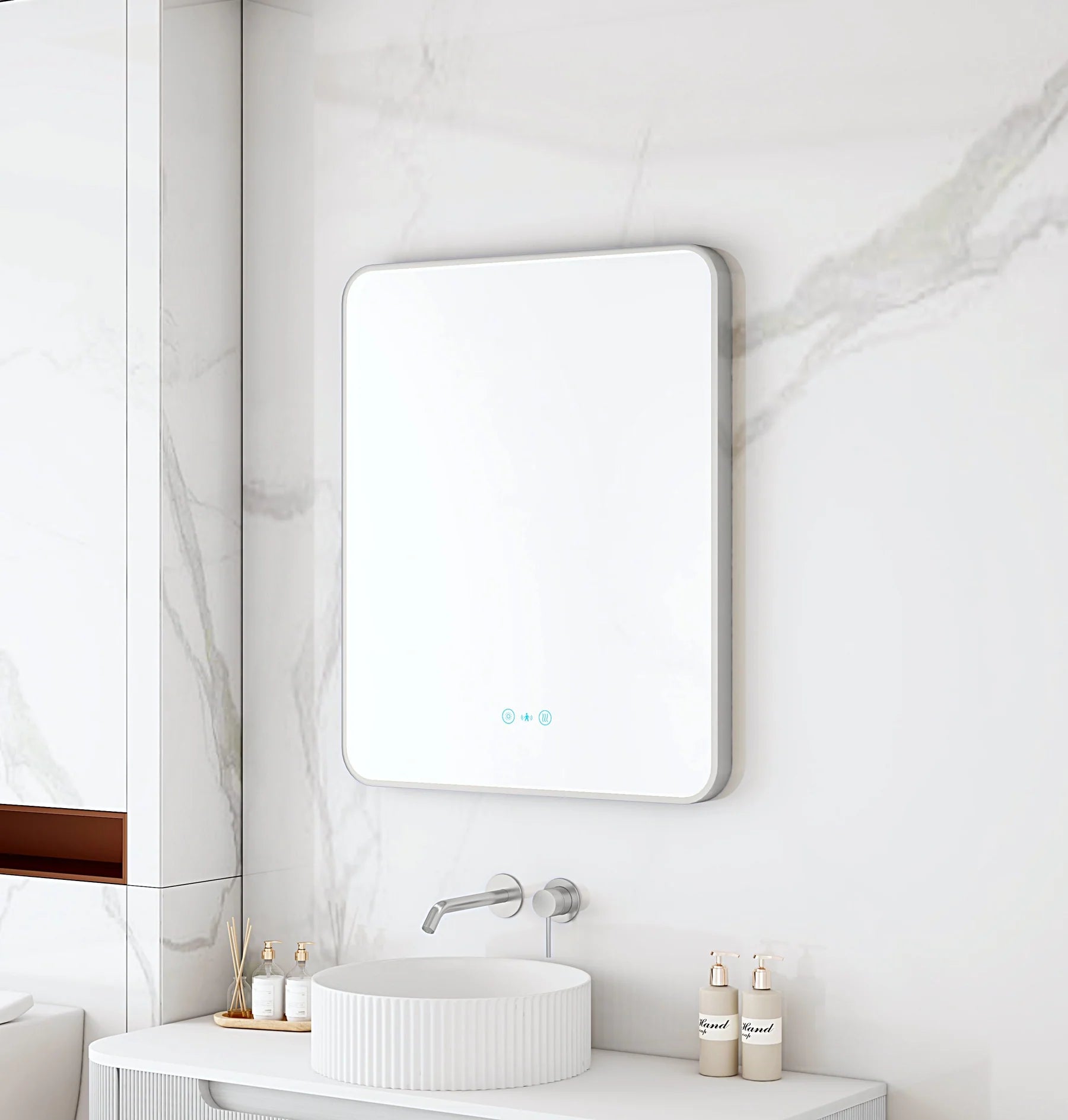 Maia 600×750mm LED Rectangular Mirror – Brushed Nickel Frame