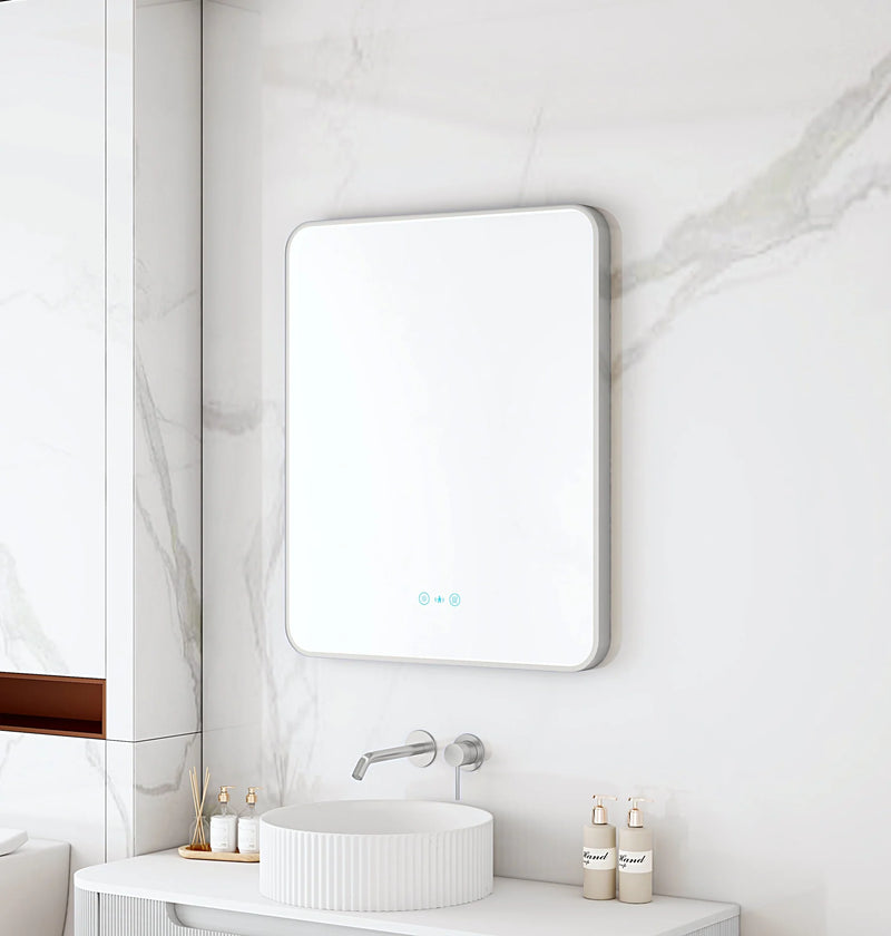 Maia 600×750mm LED Rectangular Mirror – Brushed Nickel Frame