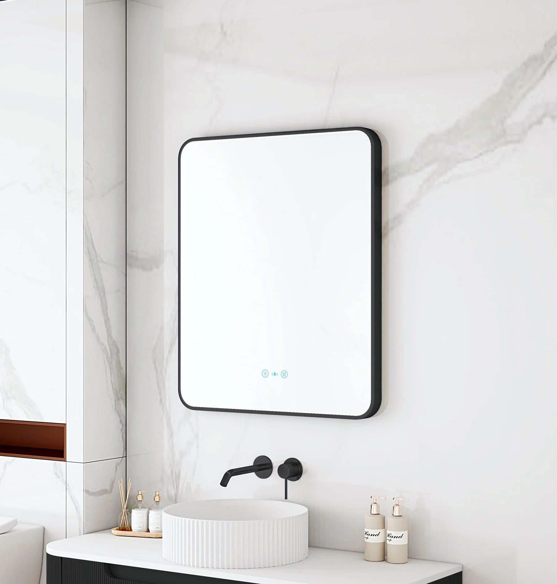 Maia 600×750mm LED Rectangular Mirror – Matt Black Frame