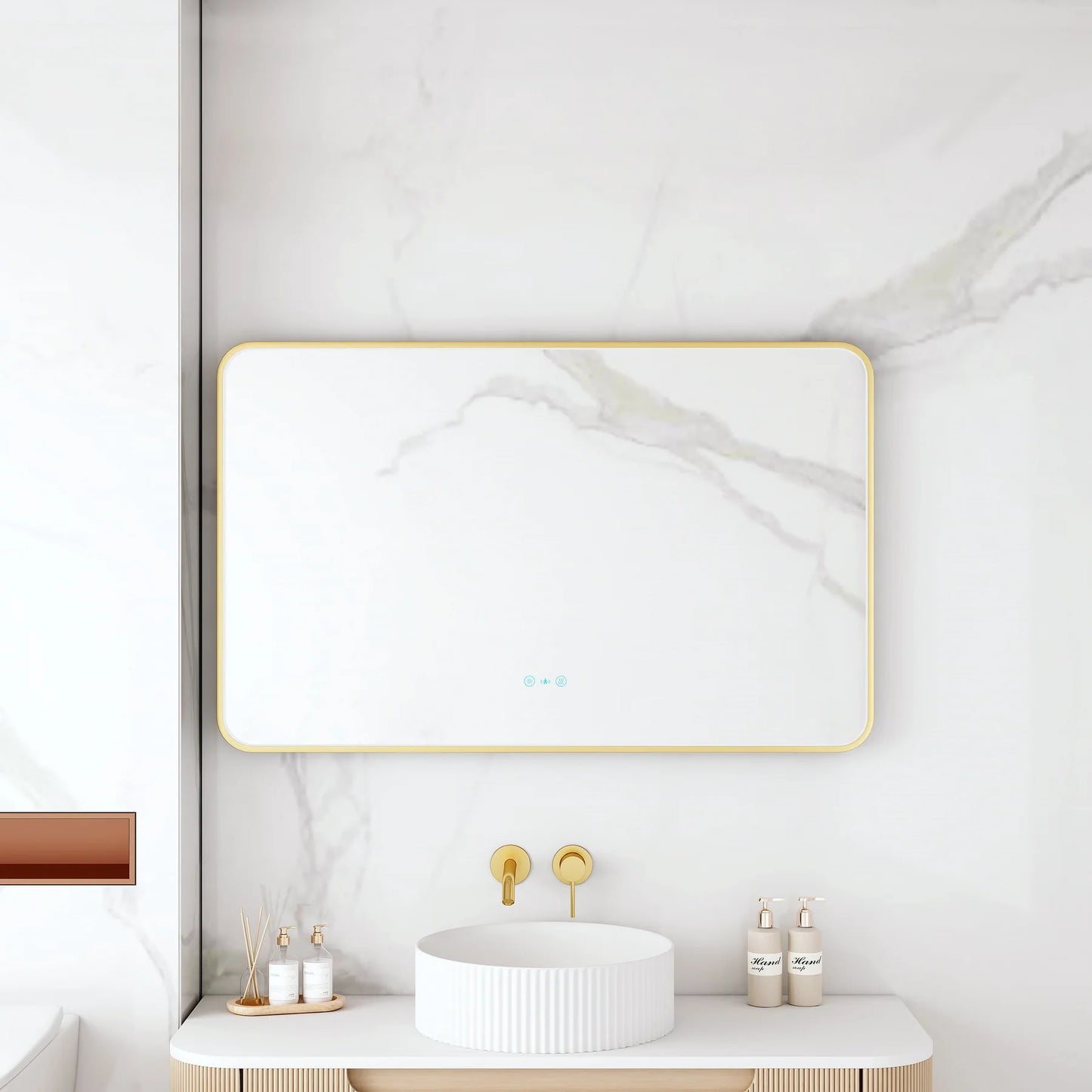 Maia 1200×750mm LED Rectangular Mirror – Brushed Gold Frame