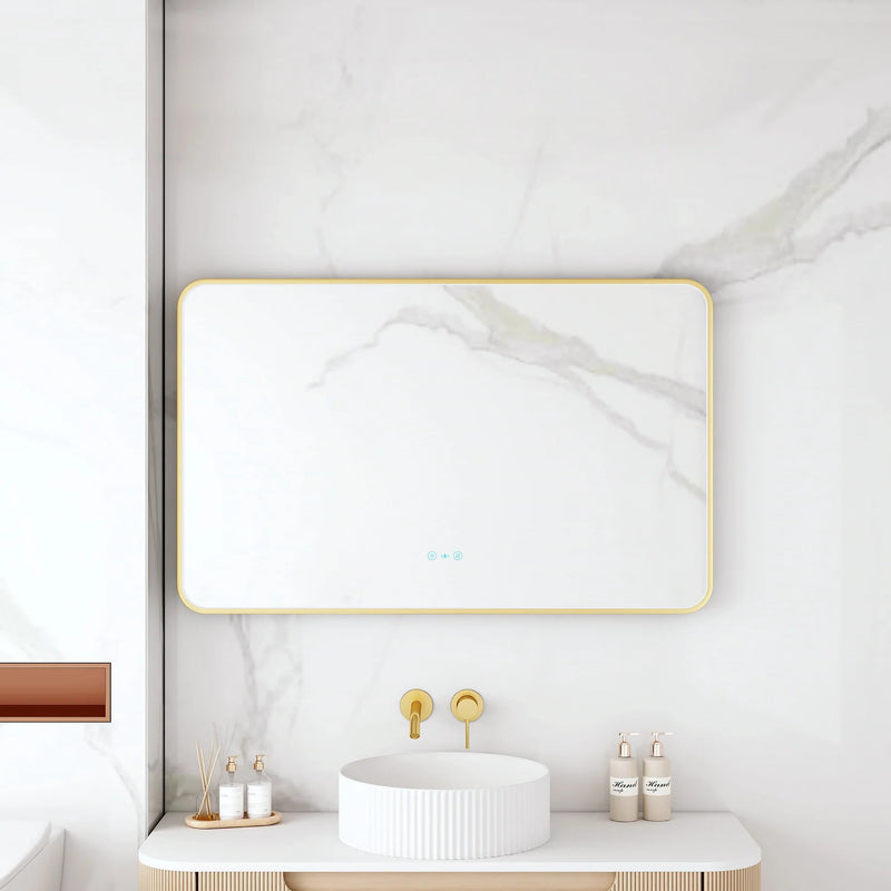 Maia 1200×750mm LED Rectangular Mirror – Brushed Gold Frame
