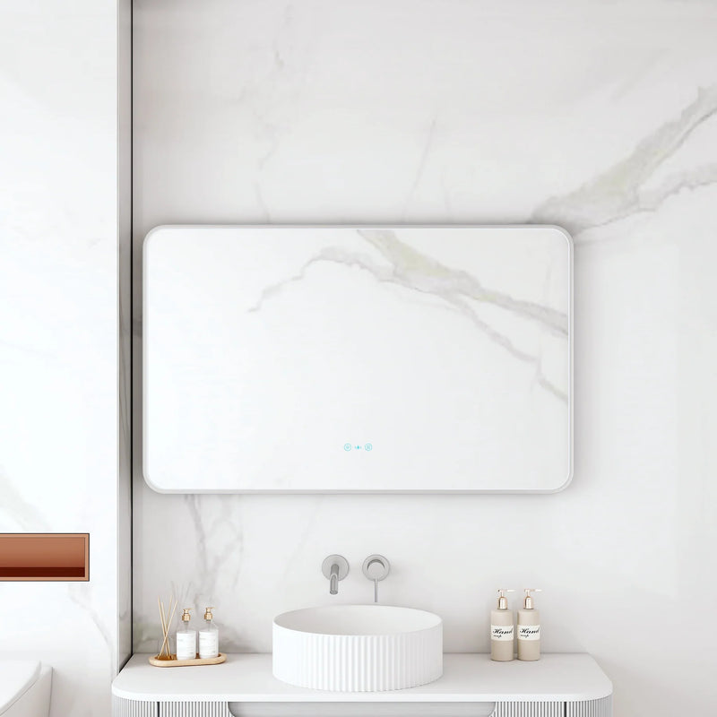 Maia 1200×750mm LED Rectangular Mirror – Brushed Nickel Frame