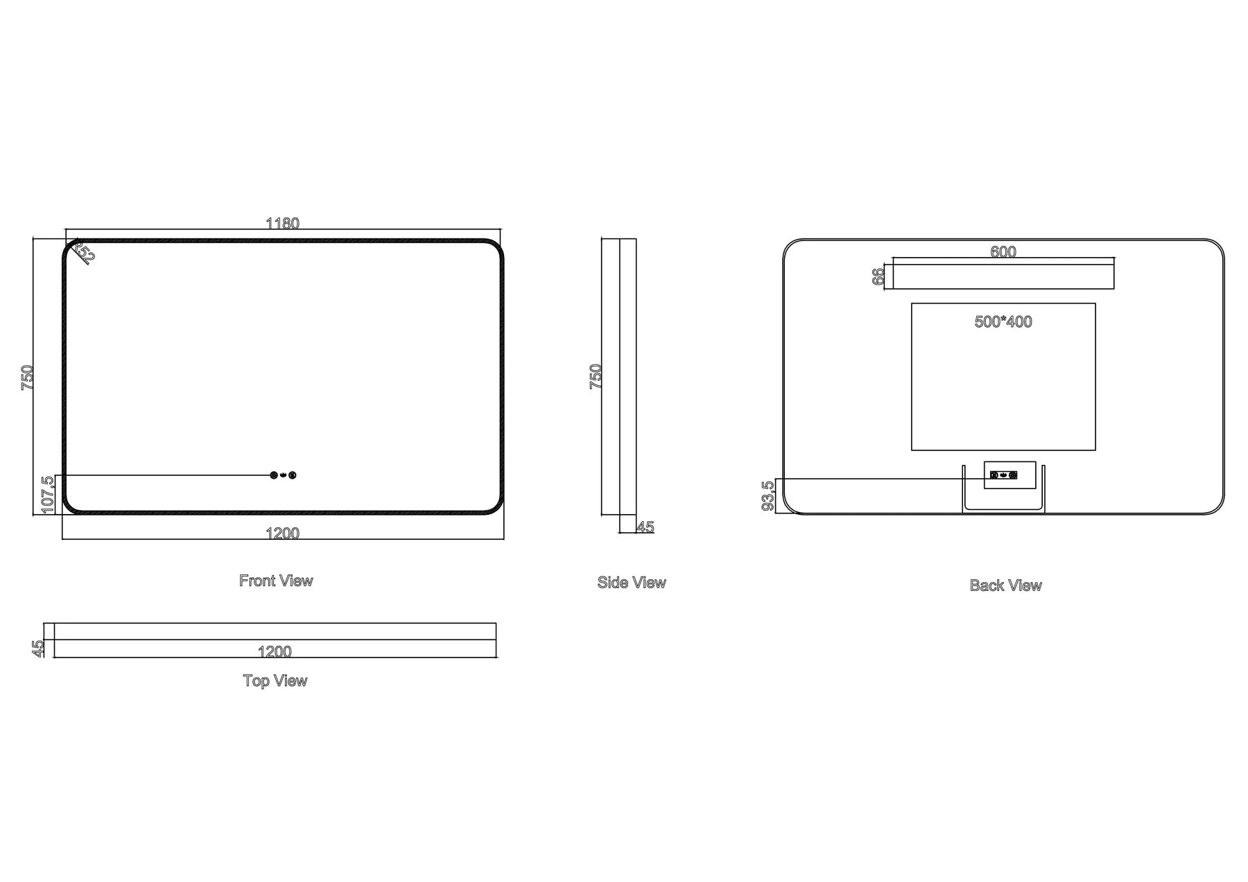 Maia 1200×750mm LED Rectangular Mirror – Brushed Nickel Frame