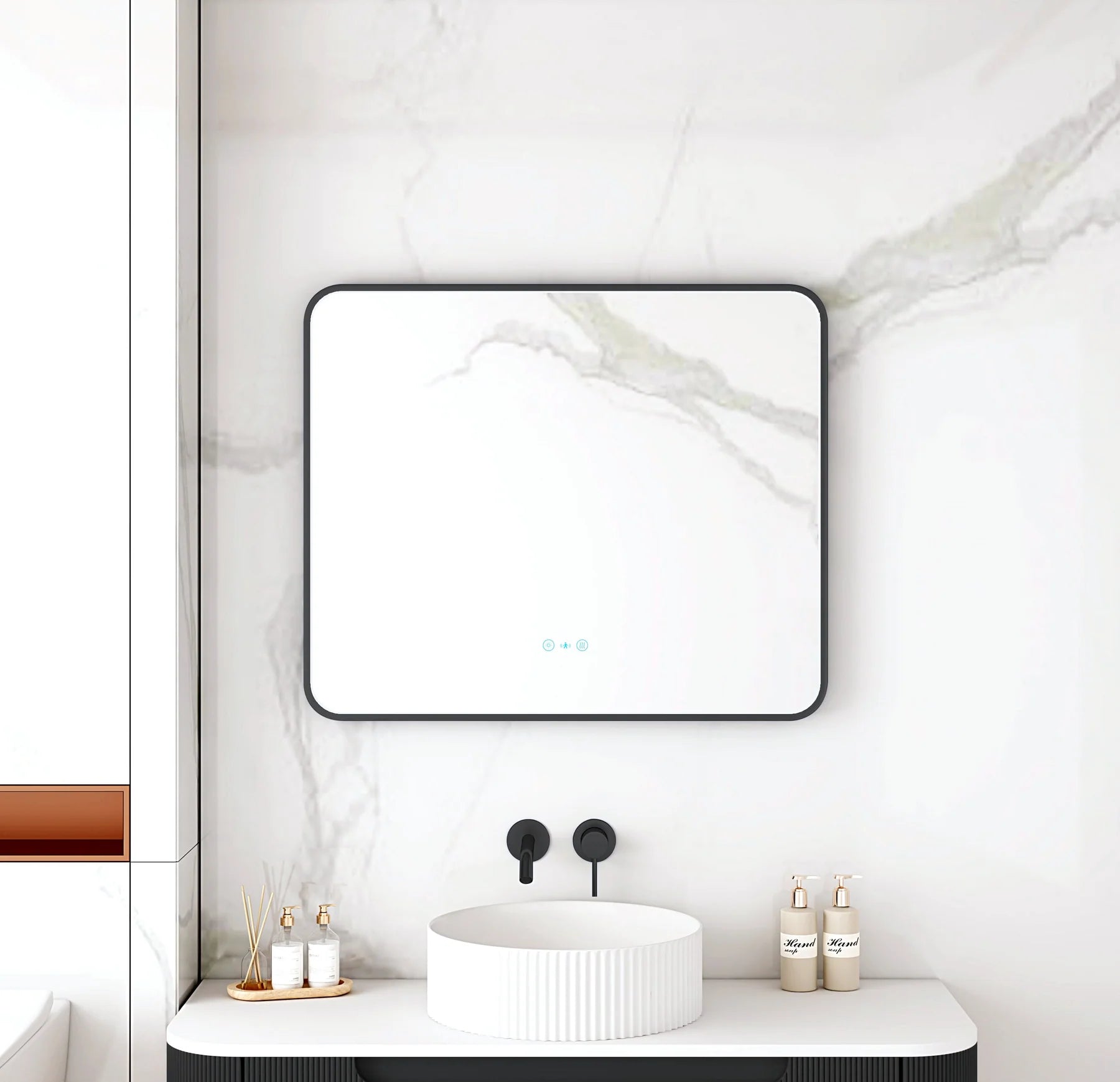 Maia 750×900mm LED Rectangular Mirror – Matt Black Frame