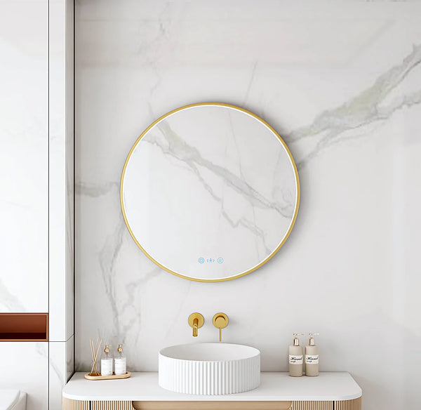 Maia 600mm LED Round Mirror – Brushed Gold Frame