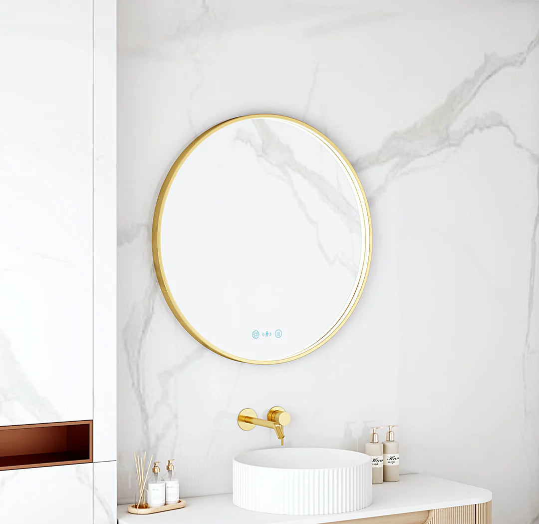 Maia 750mm LED Round Mirror – Brushed Gold Frame