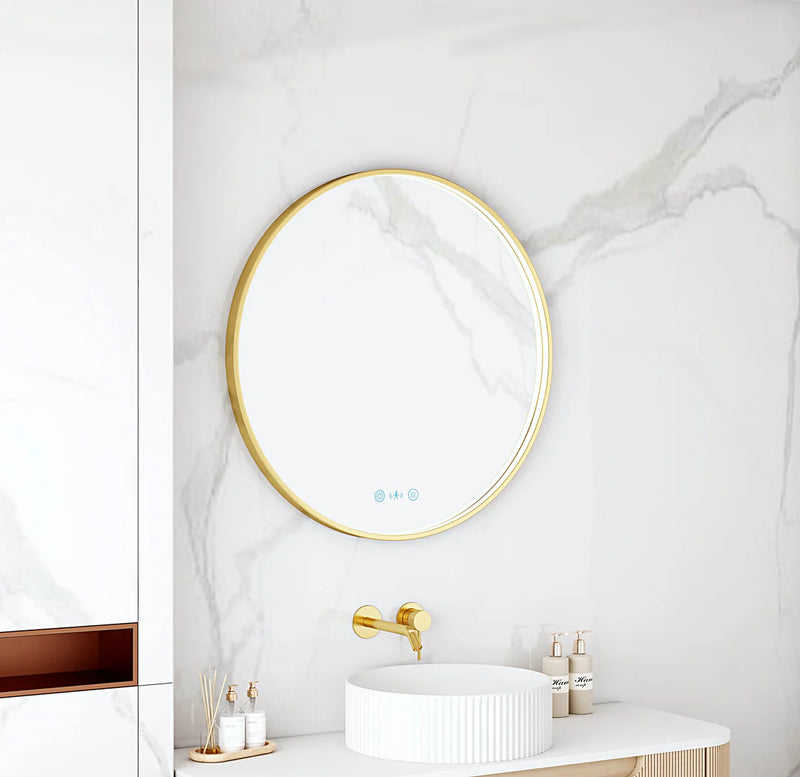 Maia 750mm LED Round Mirror – Brushed Gold Frame