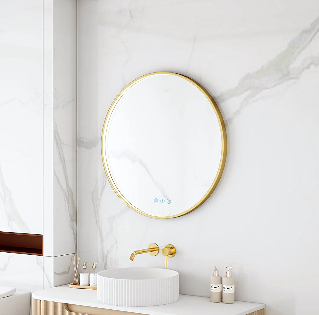 Maia 750mm LED Round Mirror – Brushed Gold Frame