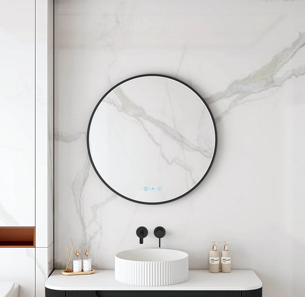 Maia 750mm LED Round Mirror – Matt Black Frame