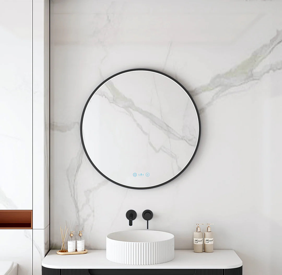 Maia 900mm LED Round Mirror – Matt Black Frame