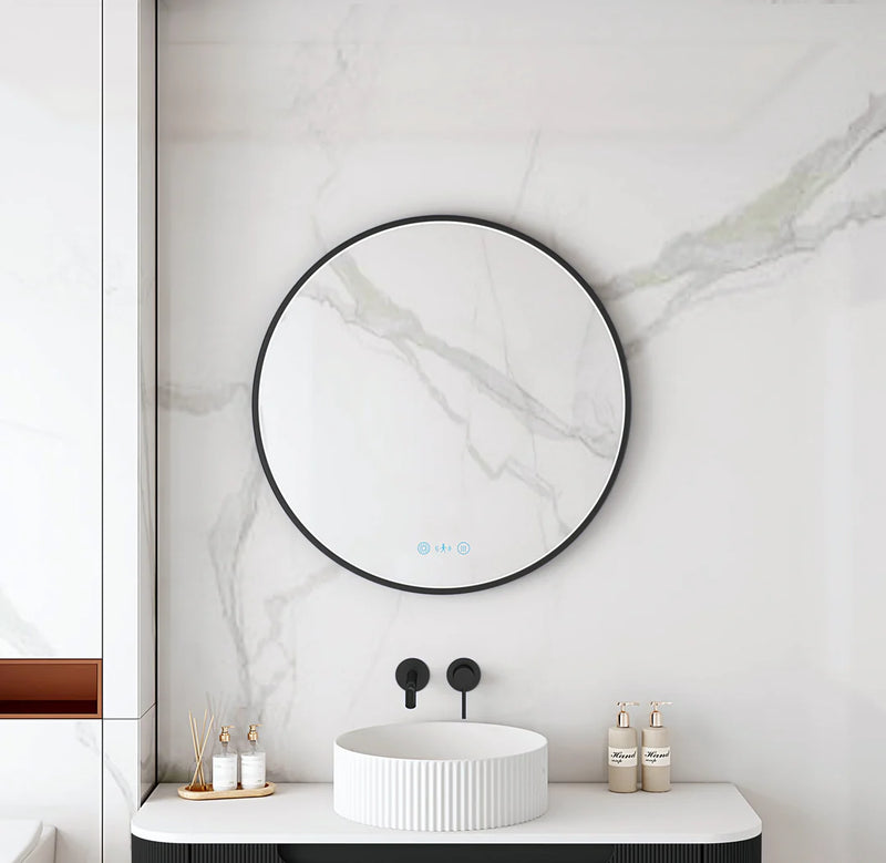 Maia 900mm LED Round Mirror – Matt Black Frame