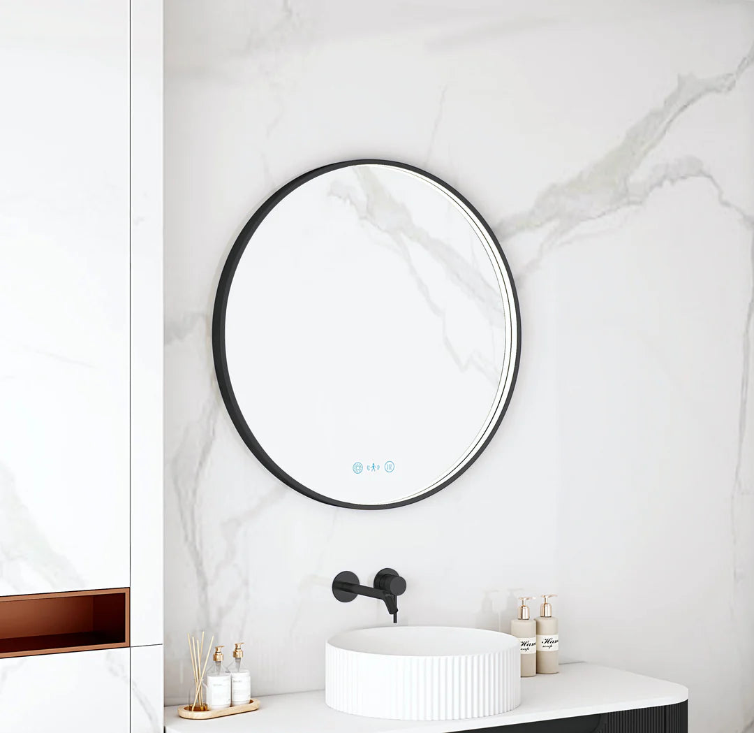 Maia 750mm LED Round Mirror – Matt Black Frame