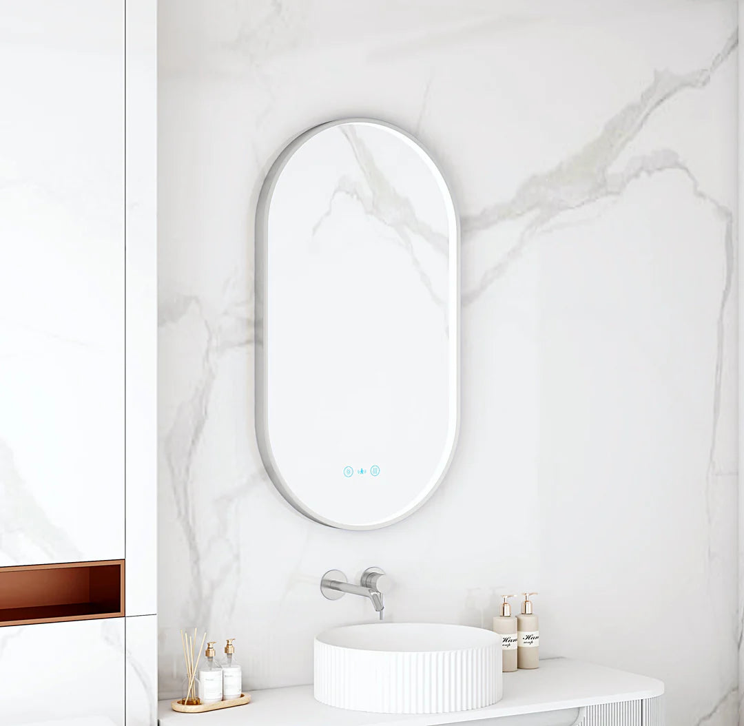 Maia 500×900mm LED Oval Mirror – Gun Metal Frame