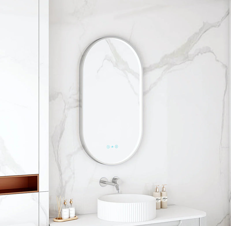Maia 500×900mm LED Oval Mirror – Gun Metal Frame