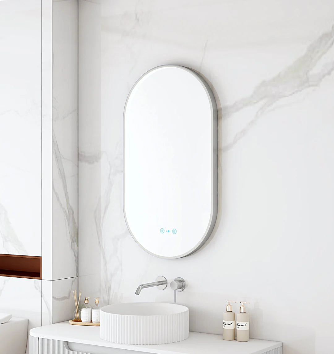 Maia 500×900mm LED Oval Mirror – Gun Metal Frame