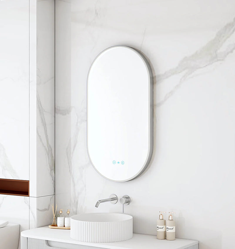 Maia 500×900mm LED Oval Mirror – Brushed Nickel Frame