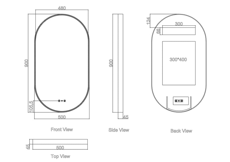 Maia 500×900mm LED Oval Mirror – Brushed Gold Frame