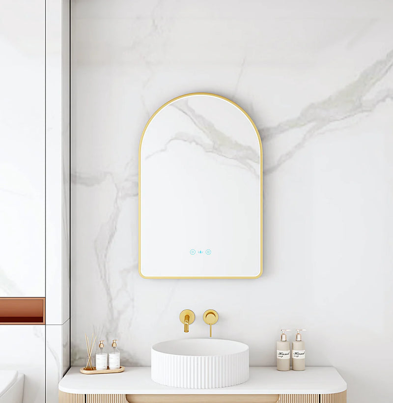 Maia 600×900mm LED Arch Mirror– Brushed Gold Frame